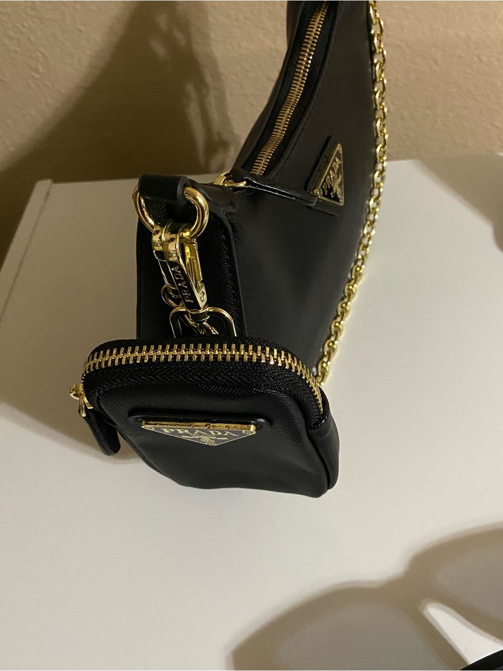 Prada Black Leather Bag, Chain Strap, Sunglasses & Pouch Set - Picture 3 of 13